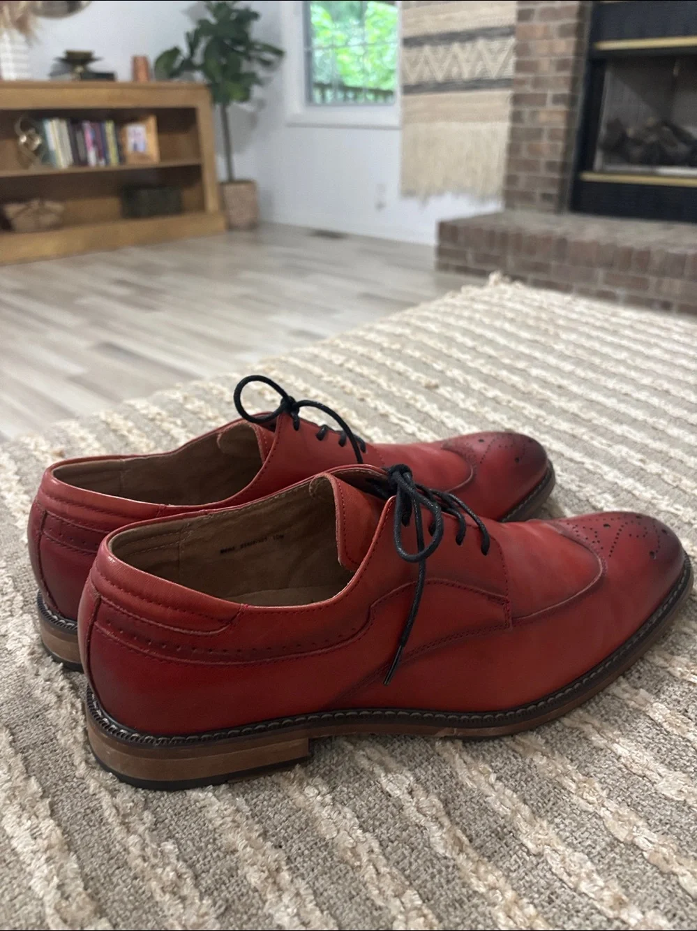Stacy Adams Fletcher Wingtip Oxford Red Men's Dress Leather Shoes Size: 10